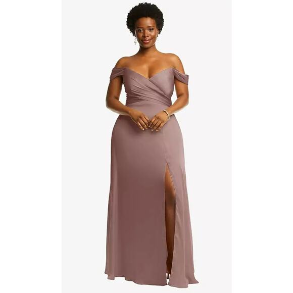 NEW! Dessy Collection Size 14 Satin Off Shoulder Empire Gown $261 msrp I21-15 - Picture 1 of 10